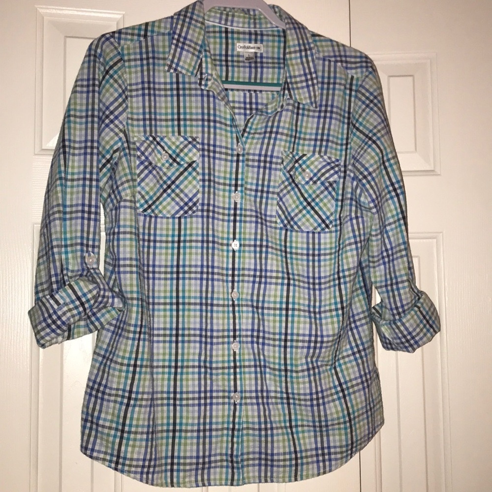 Croft & Barrow Plaid Blue Green Button Down